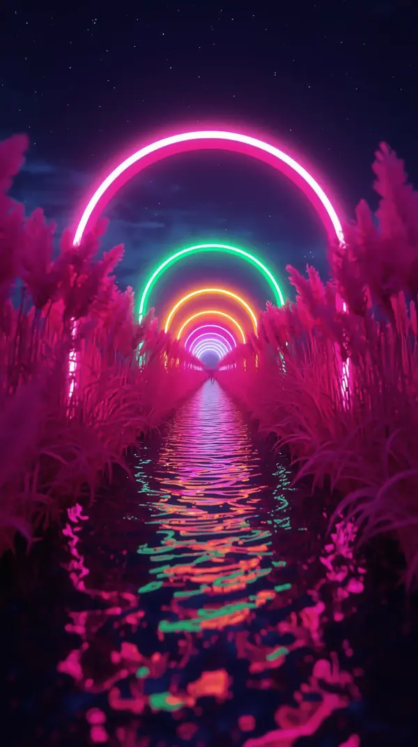 Rainbow iphone wallpaper — glowing neon arches