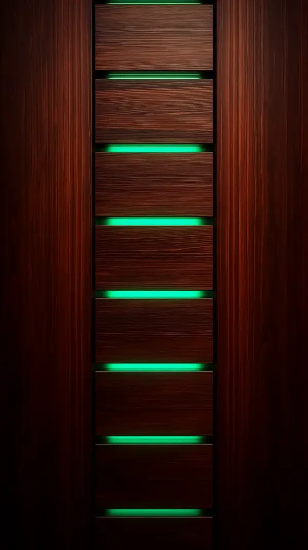Dark Wood Texture with Green Neon Glow - AMOLED Wallpaper 4K for Mobile