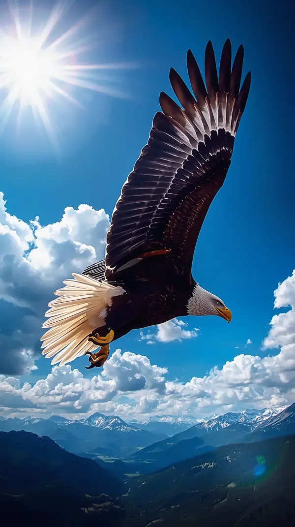 Eagle Wallpaper 4K — Bald Eagle Flying Over Mountains