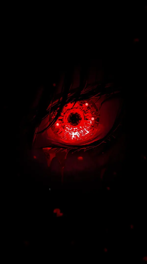 Dark Red Glowing Anime Eye Wallpaper for iPhone – 4K