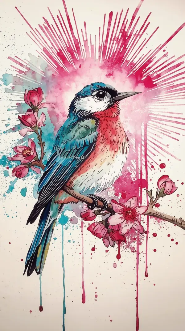Bird Wallpaper 4K — Watercolor Floral Branch Art