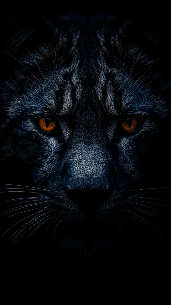 Dark AMOLED Cat Eyes 4K Mobile Wallpaper: Intense Gaze