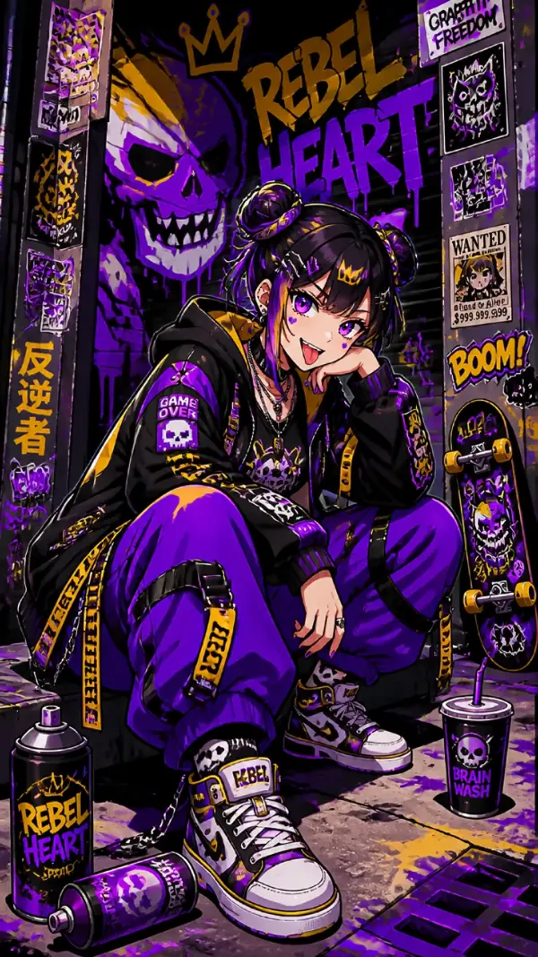 Wallpaper anime aesthetic — purple graffiti girl