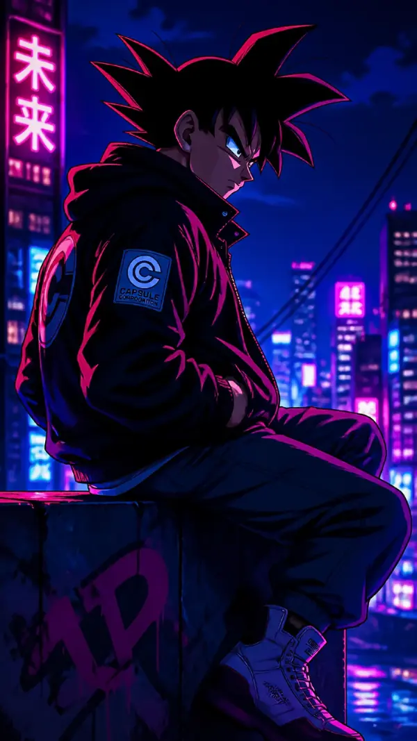 Aesthetic anime wallpaper — neon city warrior