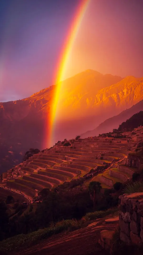 Stunning Rainbow over Mountain Terraces iPhone Wallpaper 4k - 4k Wallpaper for Mobile and iPhone Background