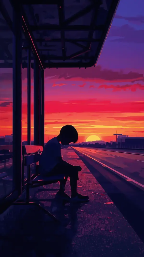 Anime 4k images — lonely boy sunset silhouette
