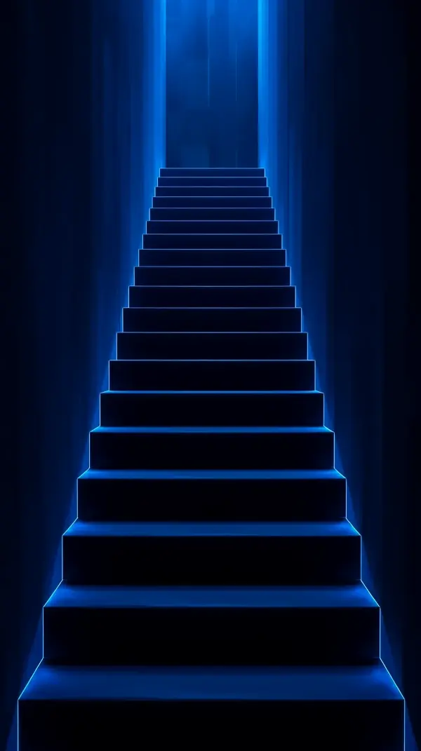 Neon Blue Staircase AMOLED Wallpaper 4K for Mobile