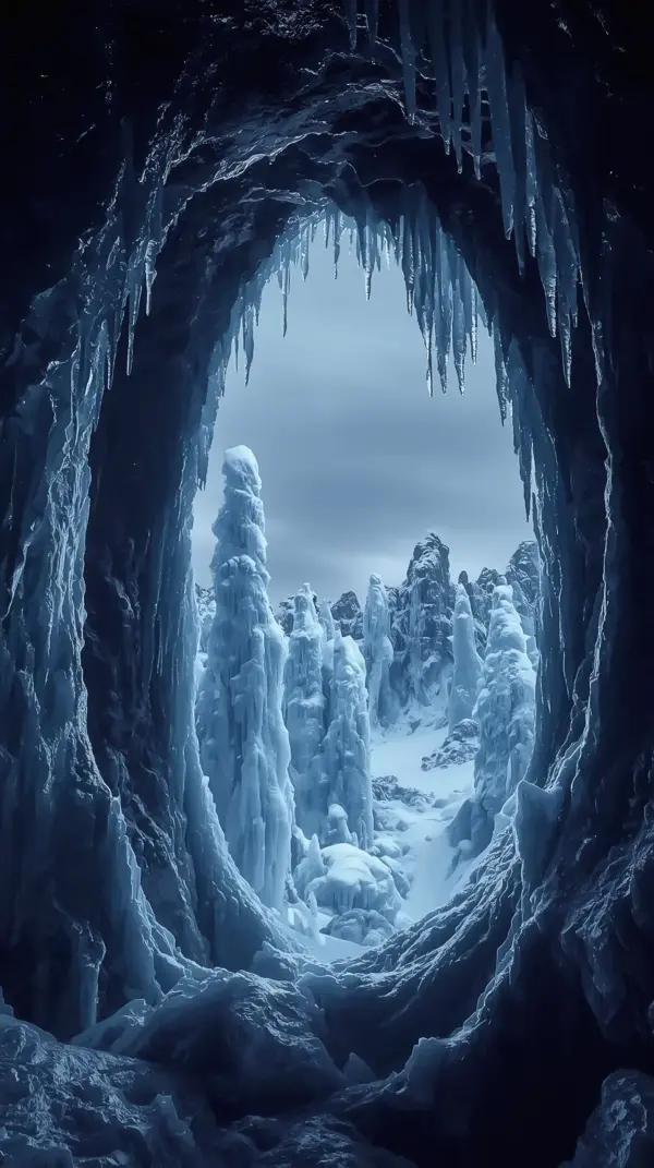 Nature Wallpaper 4K — Frozen Ice Cave Pillars | 4KWallpapar