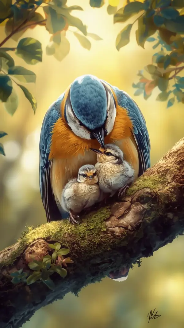 Beautiful phone background — nesting blue birds