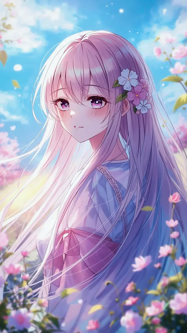 Ethereal Anime Girl Spring Wallpaper for iPhone – 4K