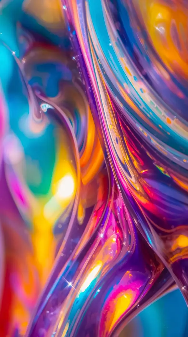 4k wallpaper for mobile Vibrant Iridescent Fluid Swirls, Psychedelic Rainbow Marble Background with Glossy Colorful Waves Blue Pink Purple Orange Sparkles