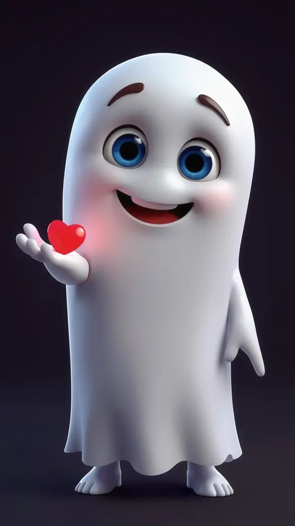 Cute mobile wallpaper — friendly ghost holding heart