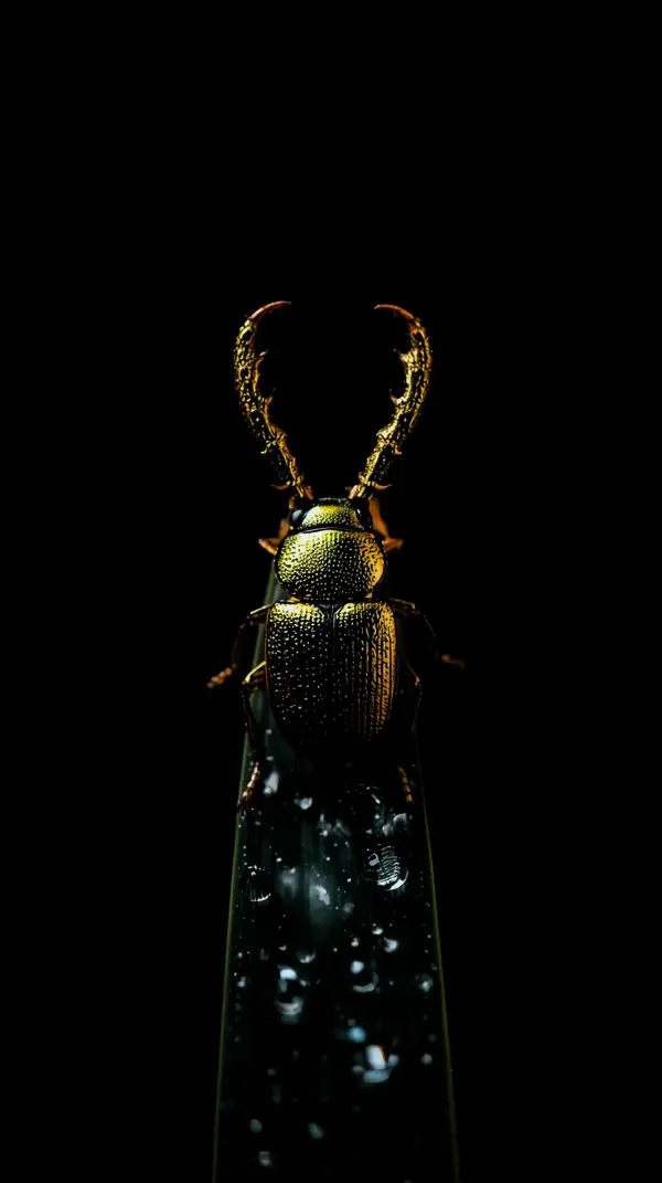 Dark — shimmering gold beetle textured foliage