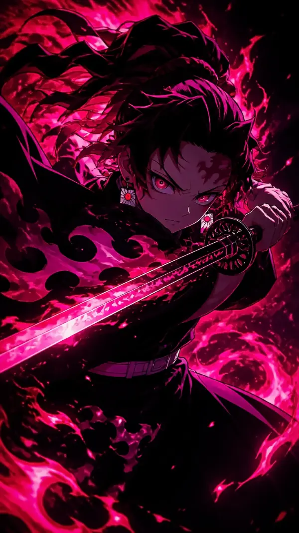 Anime background phone — magenta flame warrior