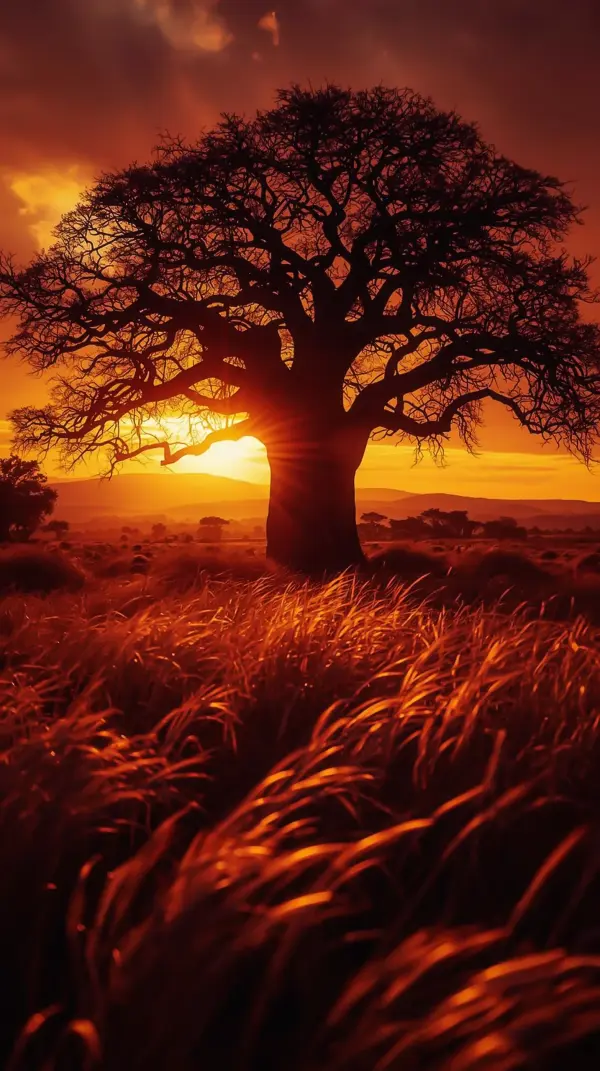 golden sunset baobab tree nature mobile wallpaper 4k background