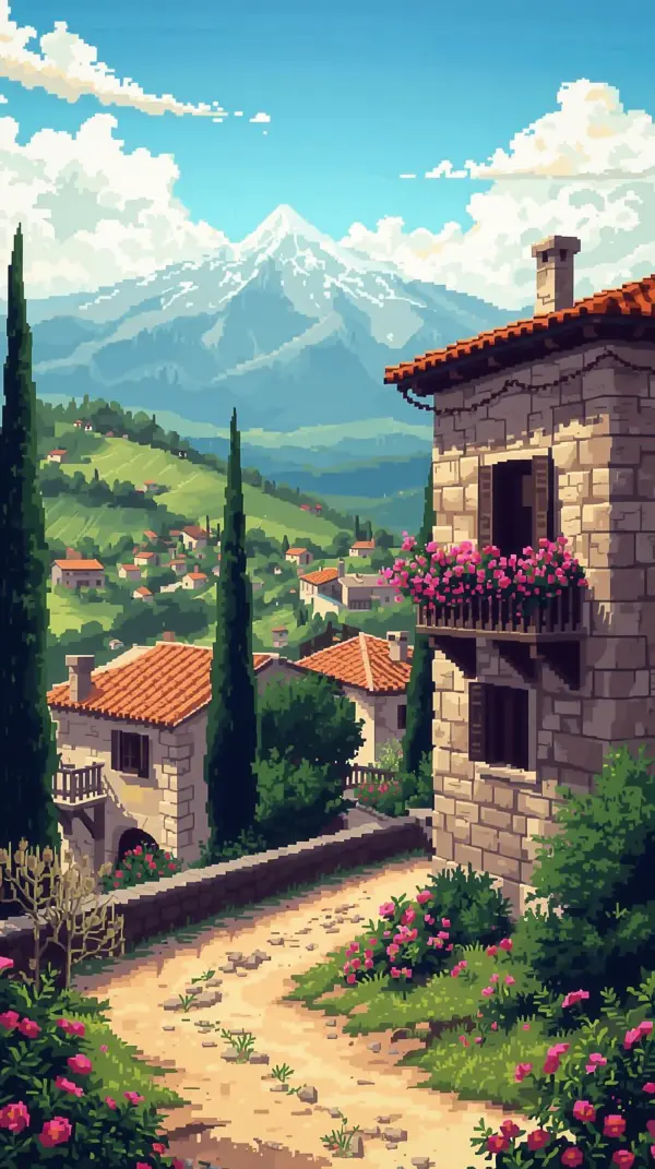 Anime scenery — mediterranean mountain village