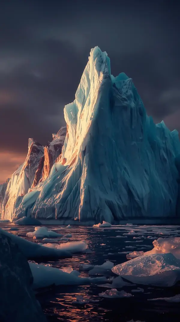 Anime scenery — massive towering sunlit iceberg