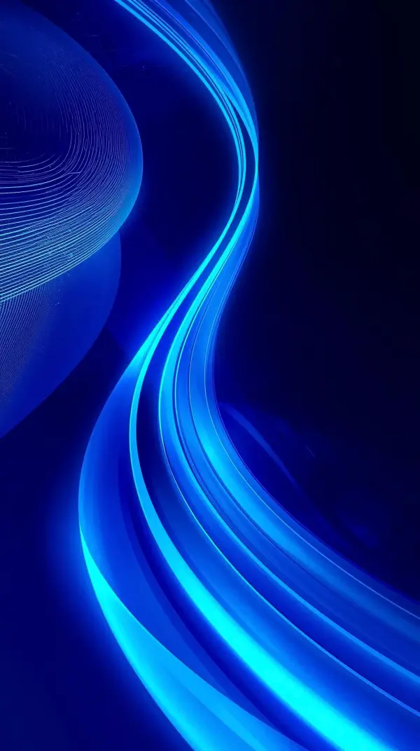 4k wallpaper for mobile Neon Blue Glossy Wave Flow, Futuristic Smooth Electric Ribbon Curves with Luminous Glow on Deep Black Background