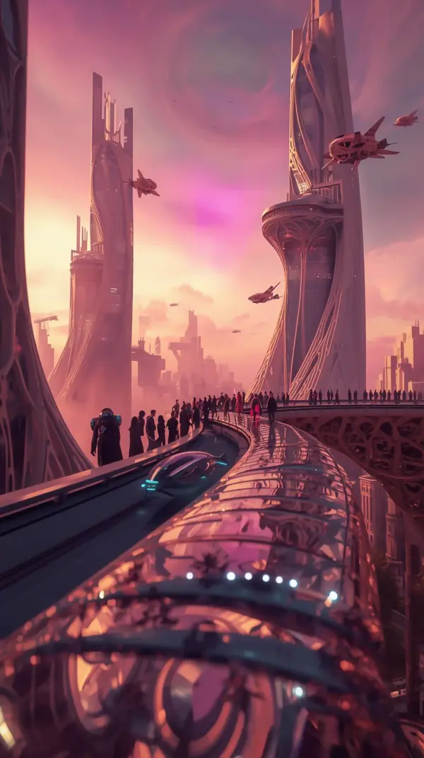 Futuristic City Wallpaper 4K — Sci-Fi Sky Train