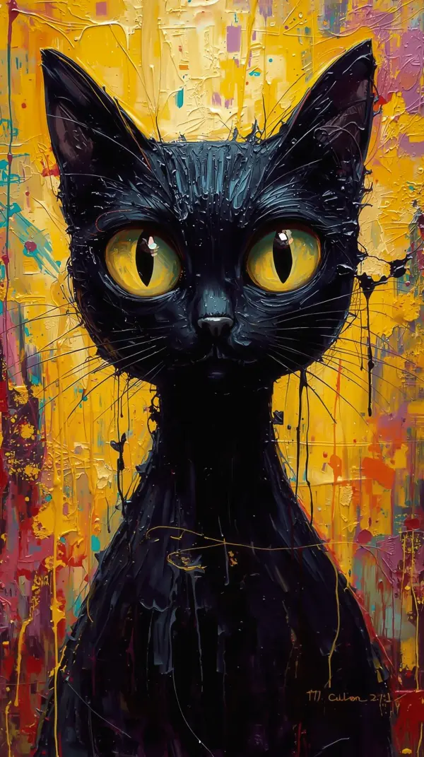 Cat Wallpaper 4K — Abstract Oil Paint Black Feline