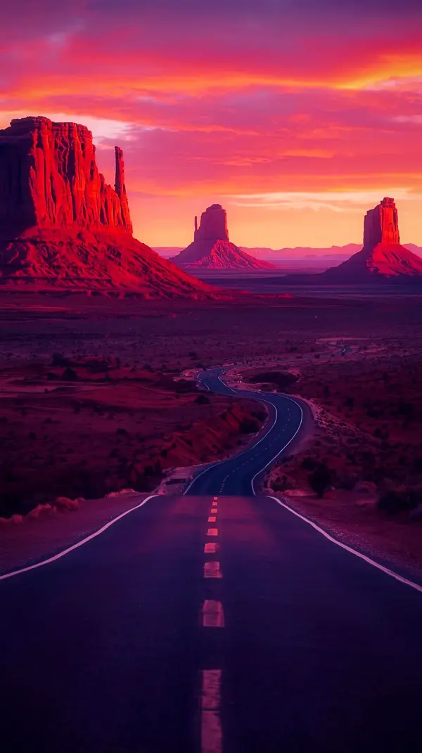 Wallpaper anime nature — winding highway sunset