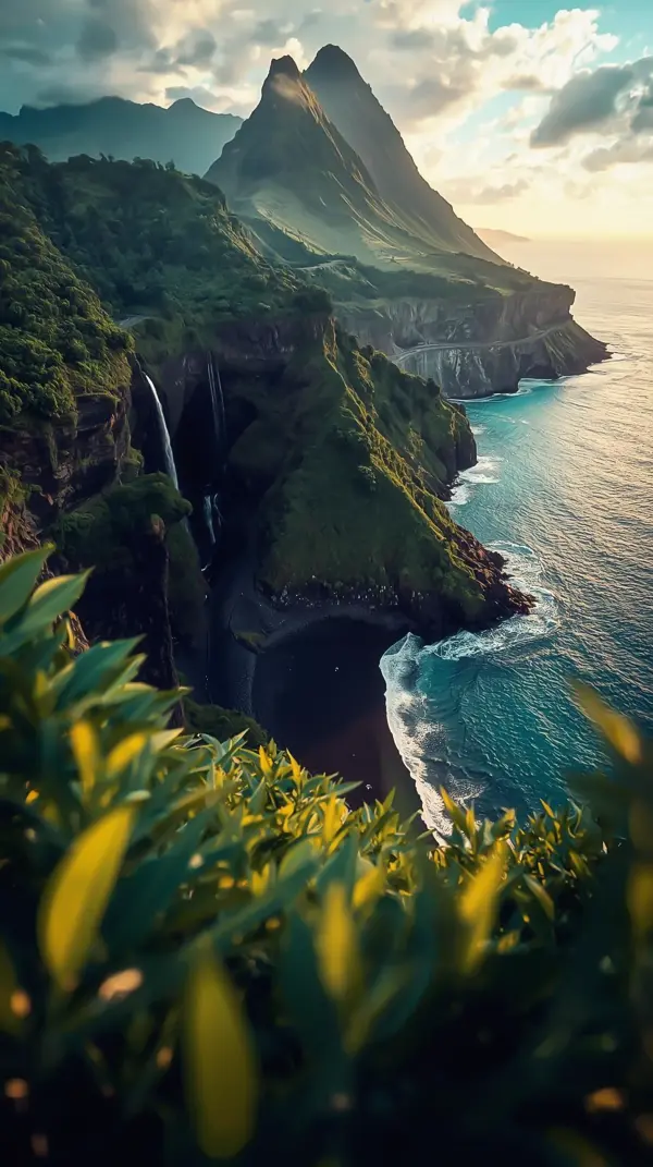 Nature Wallpaper 4K — Scenic Waterfall Mountain Coast