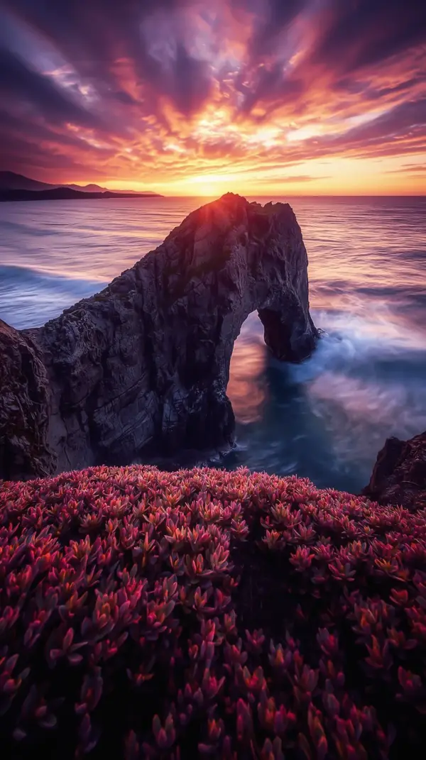 Sunset wallpaper for phone — scenic coastal arch