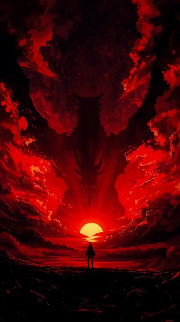 Dark anime — fiery dragon sunset aesthetic