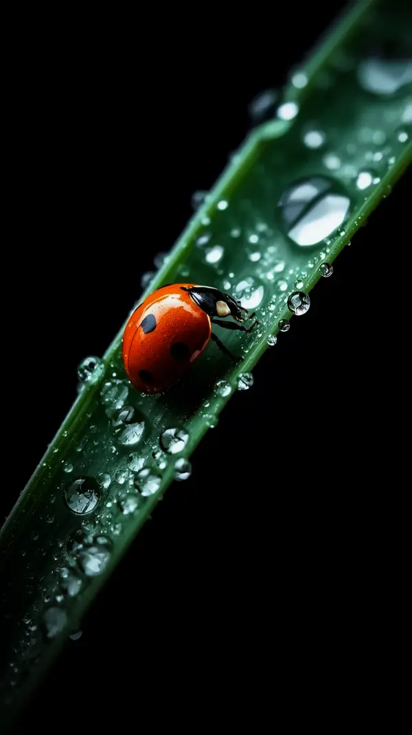 Cute Ladybug on Wet Grass Blade - AMOLED Wallpaper 4K for Mobile