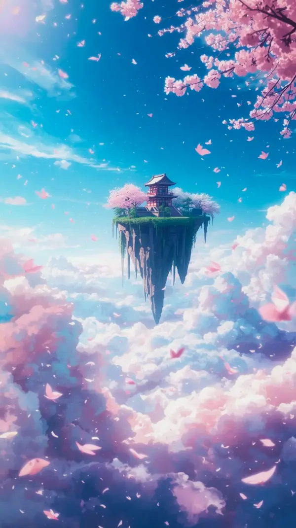 Dreamy Floating Island Cherry Blossom Wallpaper for Phone – 4K