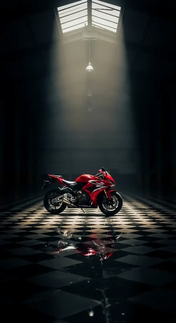 Stunning Red Sport Bike in Dramatic Light | Perfect 4K Phone Wallpaper for iPhone & Mobile | High-Quality 4K Backgrounds iPhone & Android | Get Your Cute Wallpaper for Phone Today!