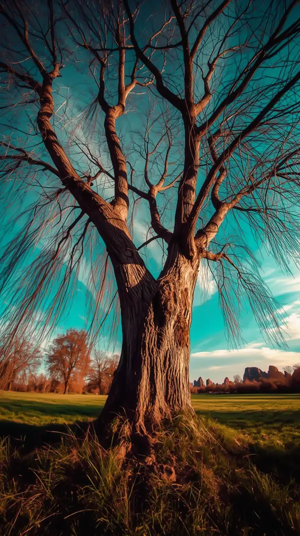 Nature Wallpaper 4K — Lone Willow Tree Under Blue Sky | 4KWallpapar