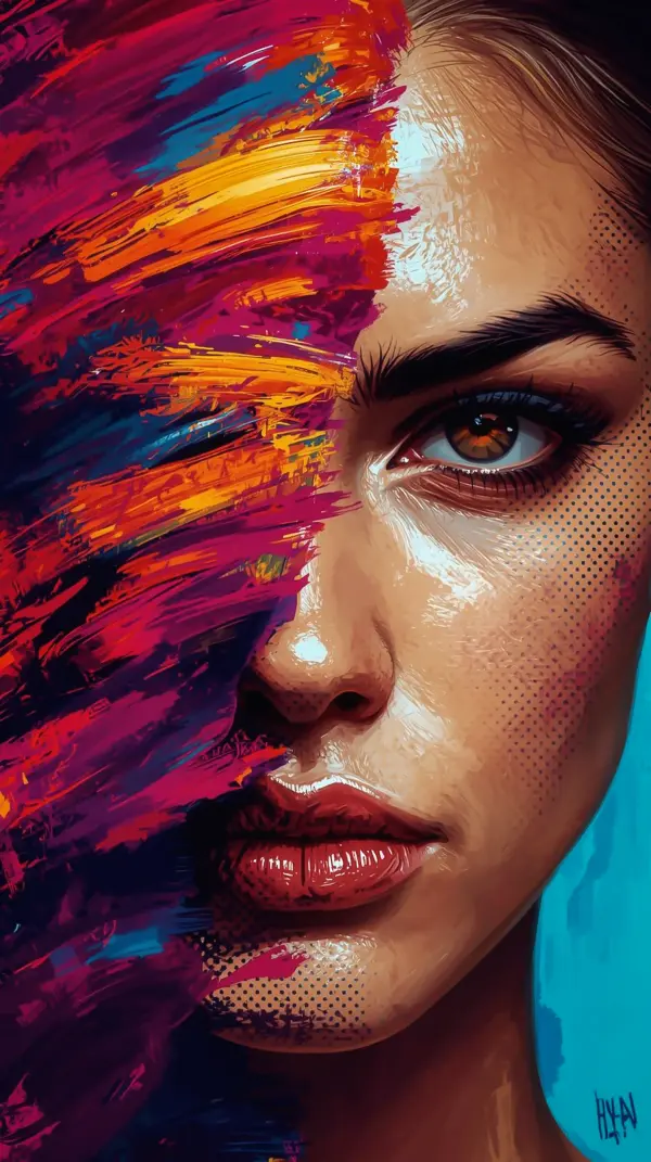 Abstract Phone Wallpaper — Vibrant Woman Face Art