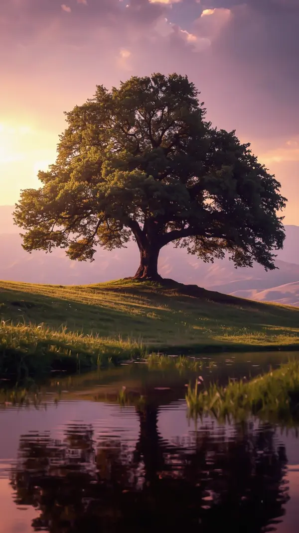 Nature Wallpaper 4K — Lone Tree at Sunset | 4KWallpapar