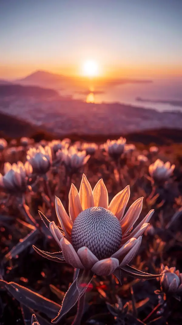 Sunset Protea Flowers iPhone Wallpaper 4k - Stunning 4k wallpaper for mobile and wallpaper for phone. Get this cute 4k wallpaper for iphone and high-quality 4k backgrounds for your iphone 4k or iphone background.
