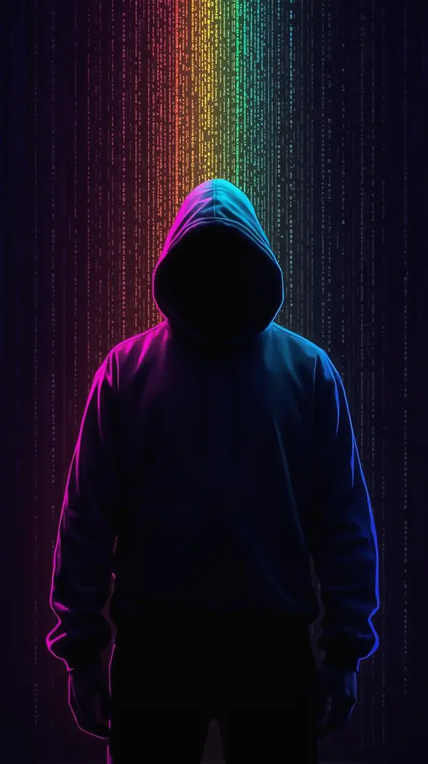 Hacker Phone Wallpaper — Rainbow Digital Code Silhouette | 4kwallpapar