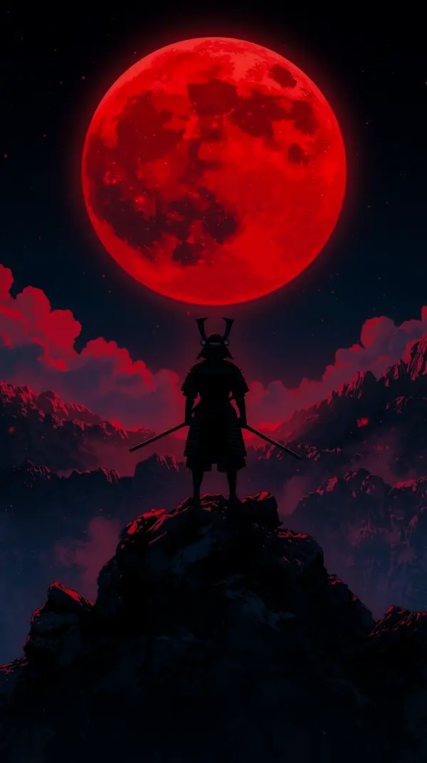 Dark Samurai Blood Moon Wallpaper for iPhone – 4K