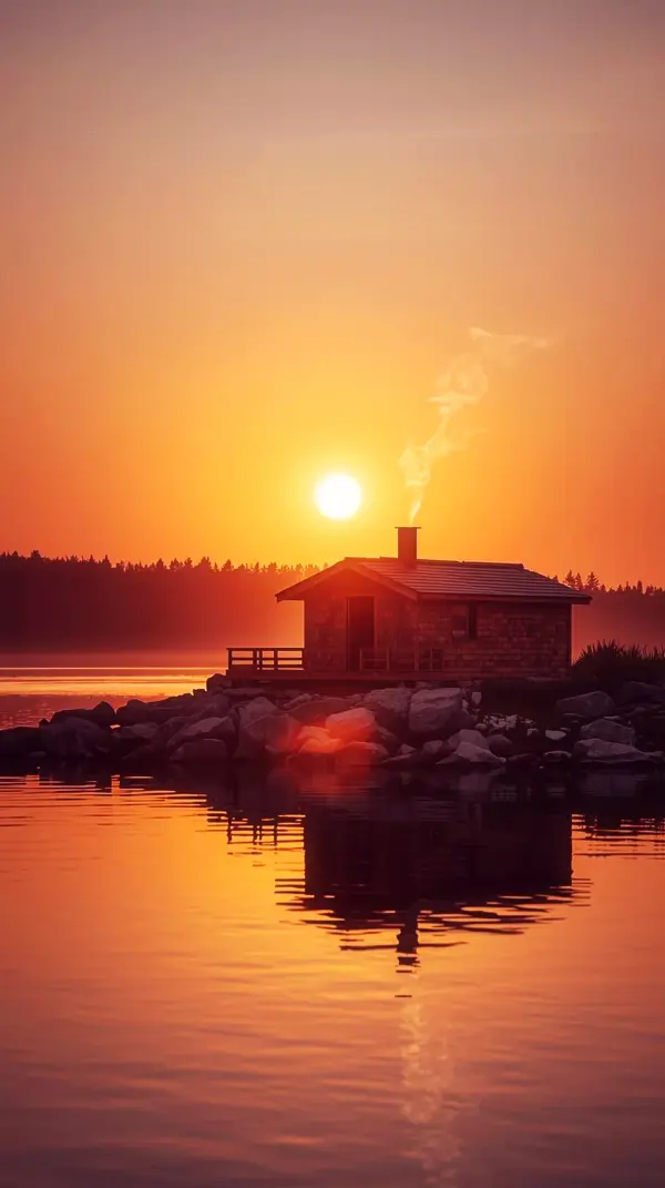 Cozy Cabin Sunset iPhone Wallpaper 4K - Cute 4K Wallpaper for Mobile