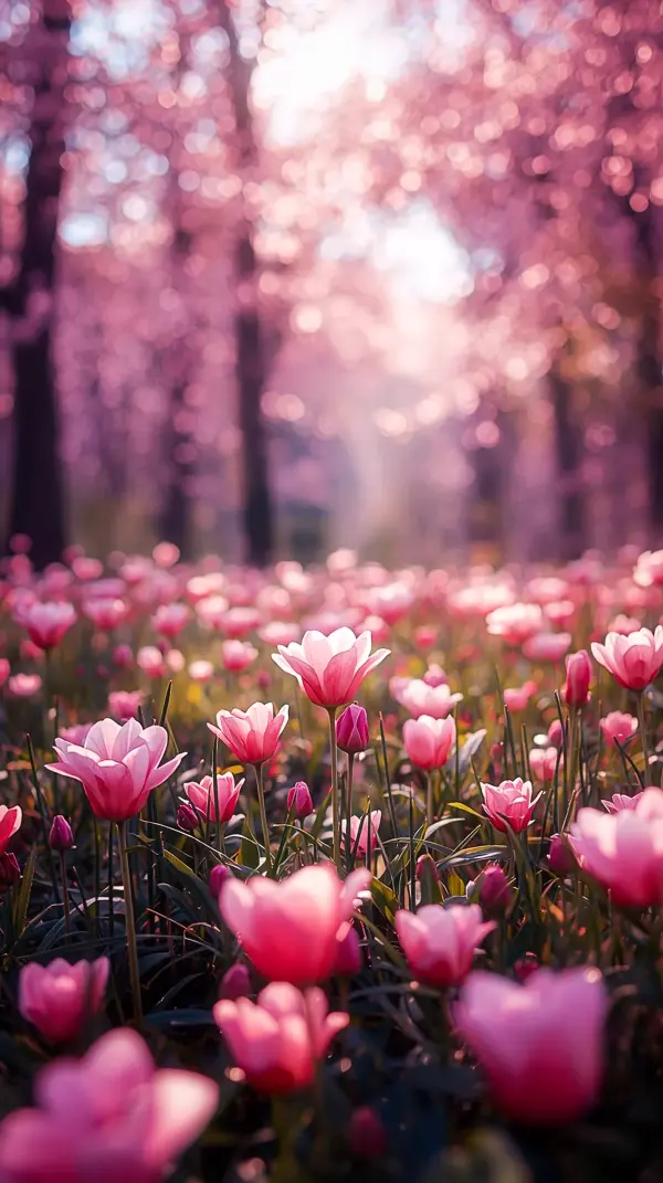 Stunning Pink Tulips Field iPhone Wallpaper 4K | Cute 4K Wallpaper for iPhone & Mobile | 4K Backgrounds & iPhone Background