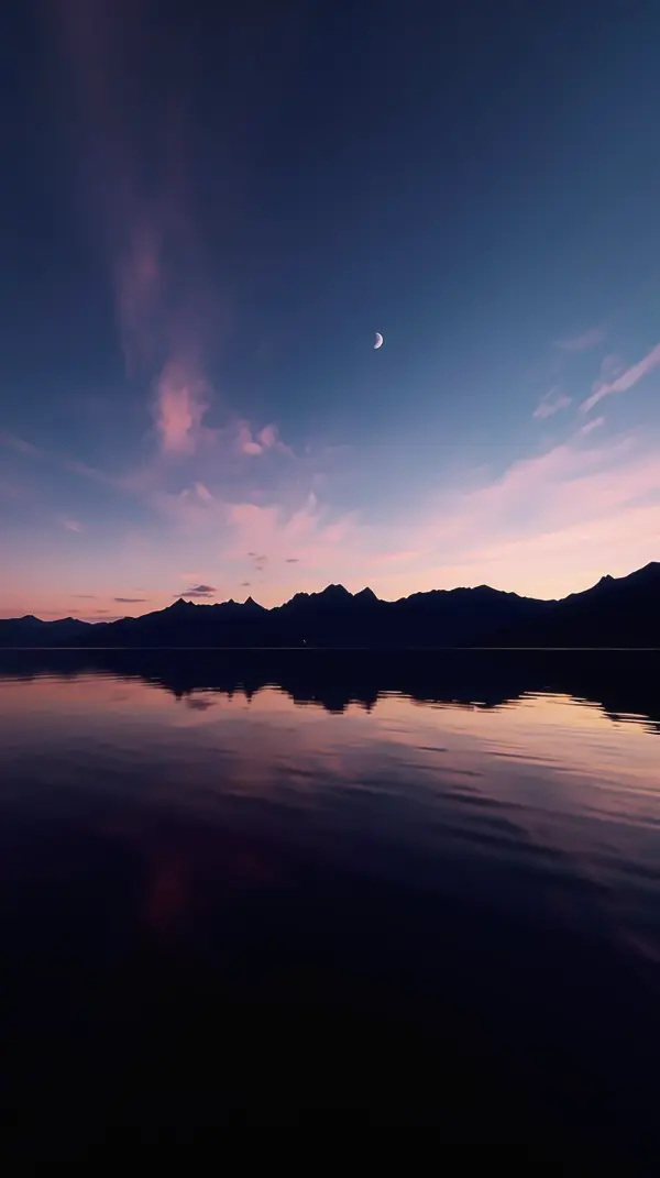 4K Nature Wallpaper — Twilight Lake Mountain Moon | 4KWallpapar