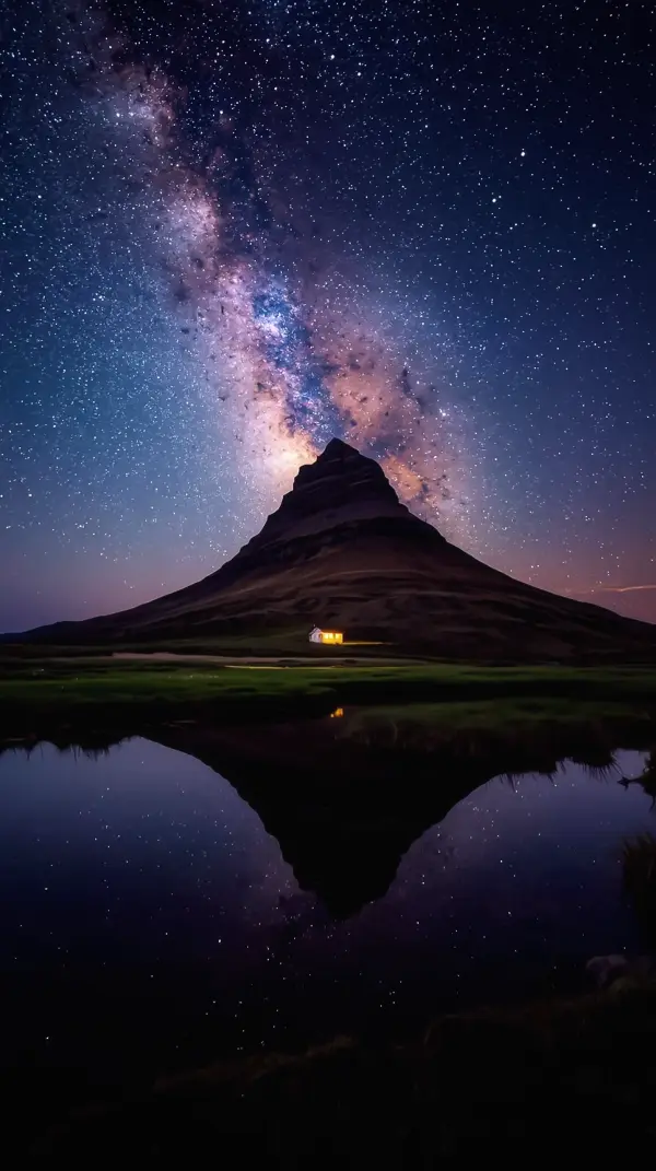 Wallpaper anime nature — starry mountain reflection