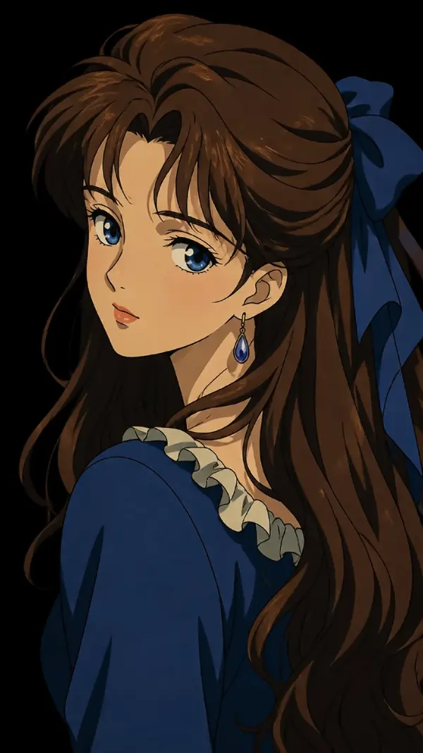 Anime background phone — elegant brunette portrait
