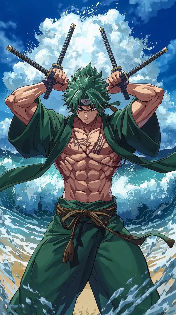 Anime wallpaper cool — green swordsman ocean