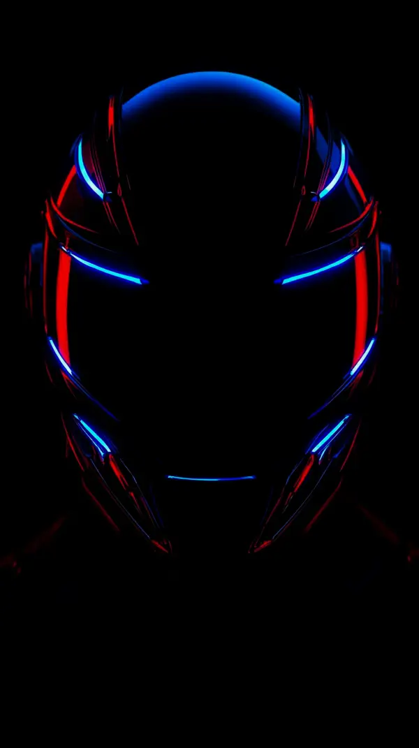 Wallpaper dark anime — blue red glowing helmet