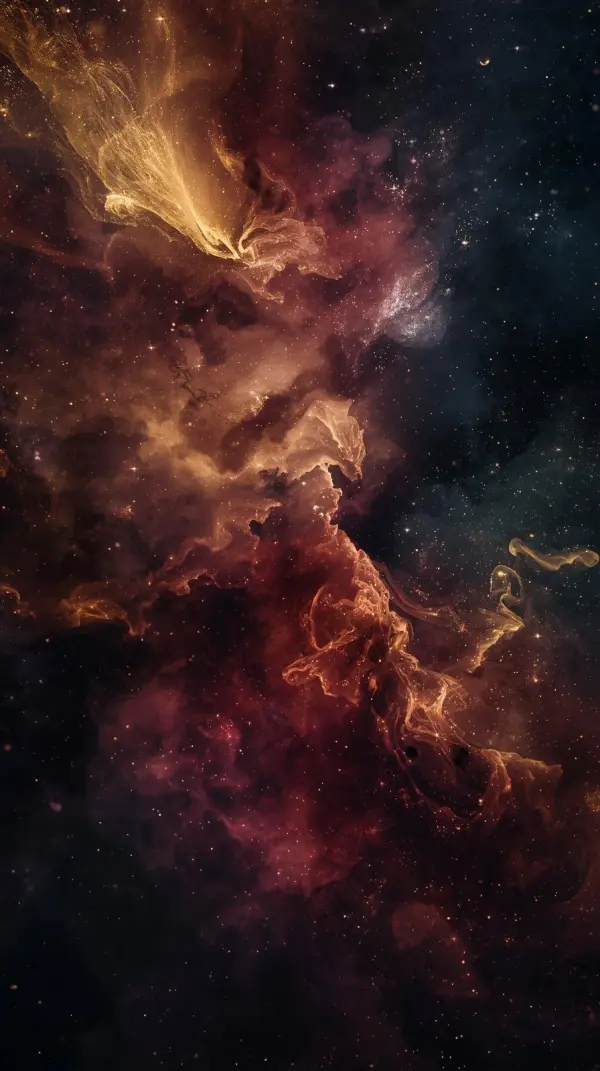 4k wallpaper for mobile Ethereal Orange Red Nebula Explosion with Glowing Dust Lanes Twinkling Stars and Dramatic Space Atmosphere