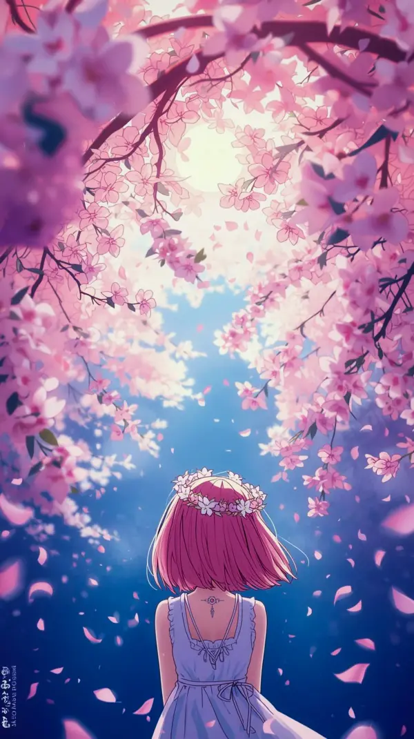 Aesthetic Anime Girl Cherry Blossom Wallpaper for iPhone – 4K