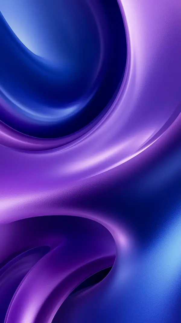 4k wallpaper for mobile Neon Purple Blue Glossy Liquid Flow, Futuristic Iridescent Ribbon Swirls with Luminous Chrome Glow on Dark Background