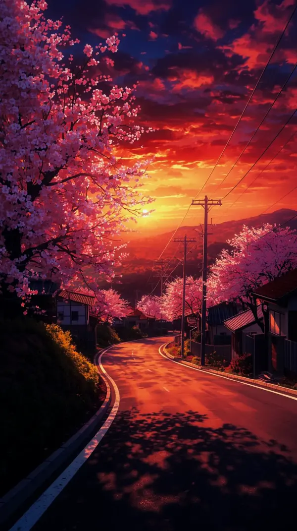Spring background iphone — cherry blossom road