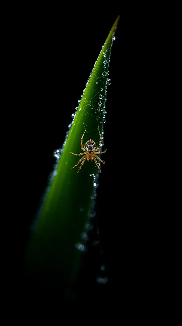 Anime scenery — glistening dew on green leaf
