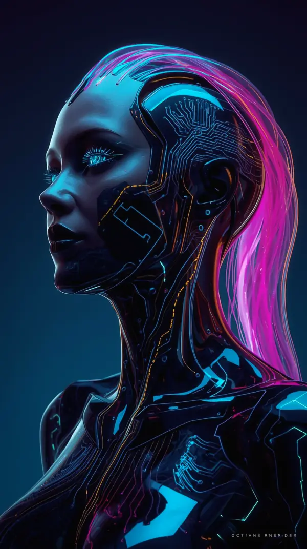 Cyberpunk Phone Wallpaper — Neon Cyborg Girl Portrait